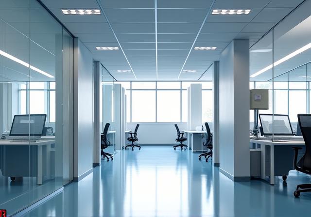 The interior of a modern office space with clean, professionally painted walls.