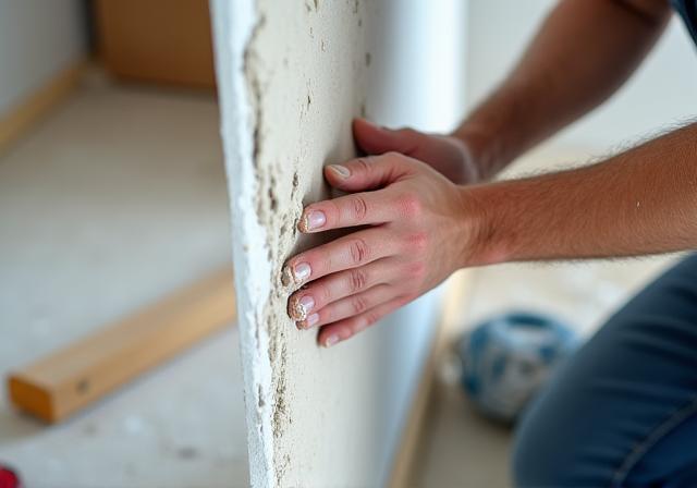A skilled technician repairing a section of drywall.